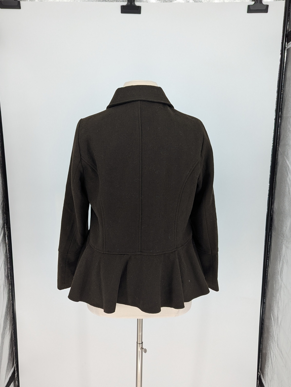 00913 NEW Lane Bryant Ruffle Wool Pea Coat Brown size 14/16 preppy military fall - Picture 2 of 7